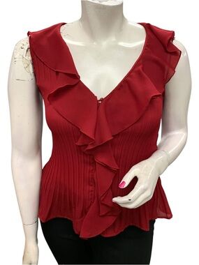 Sunny Leigh Red Ruffled V-Neck Sleeveless Blouse Size XL